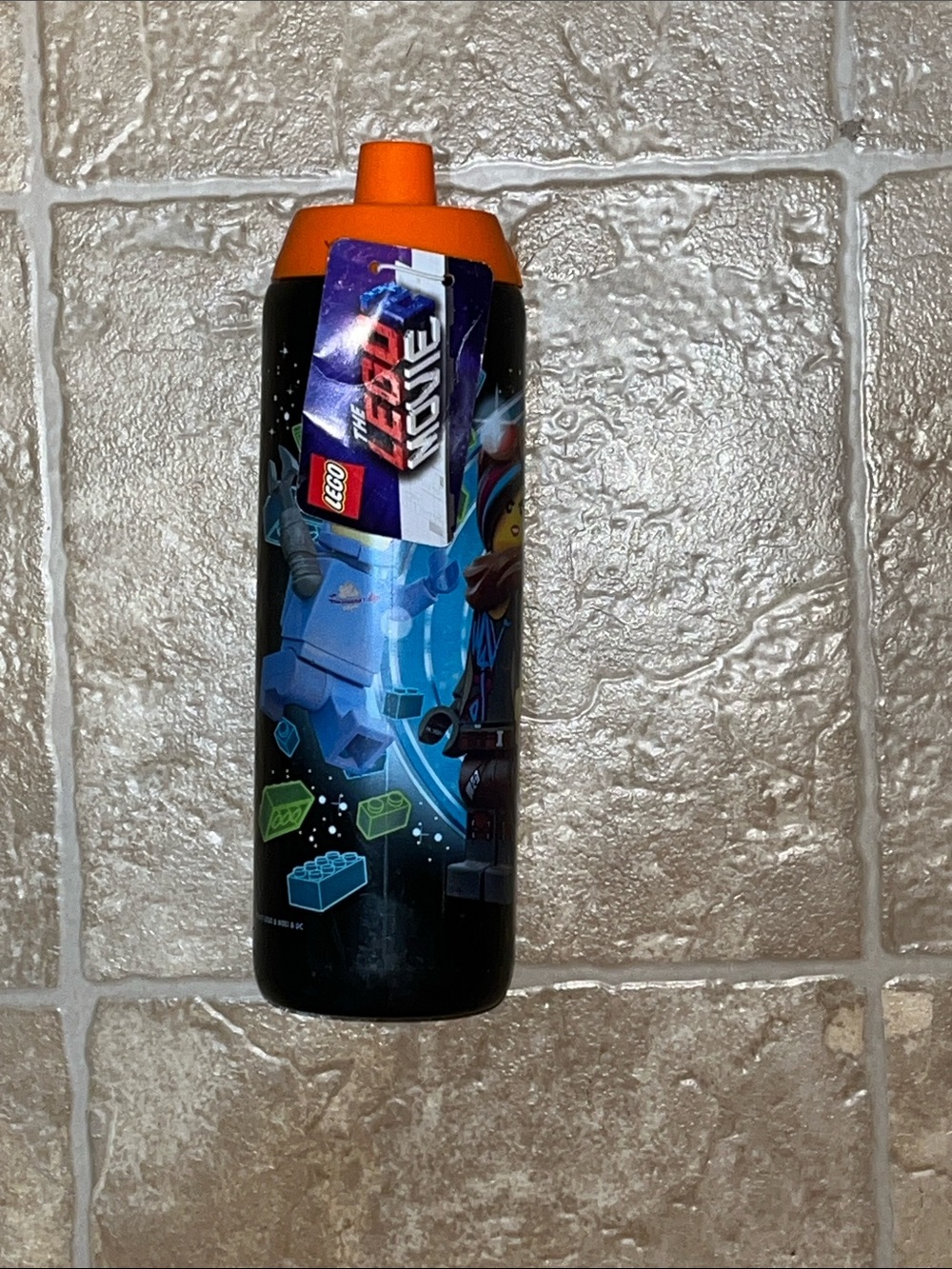 NWT LEGO Movie Kids Water Bottle - Black with Orange Cap